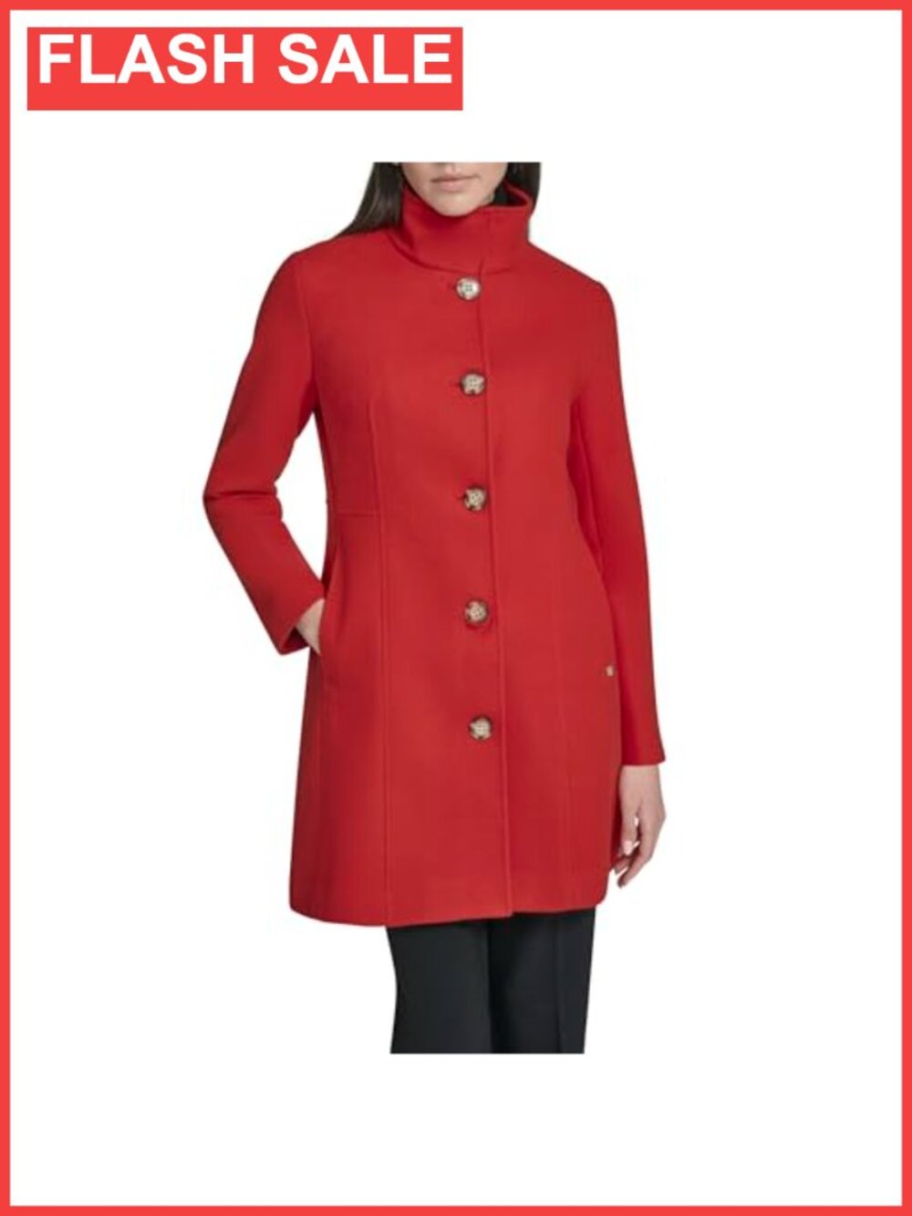 Calvin Klein Faux Wool Long Button Front Dress Coat Stand Collar
